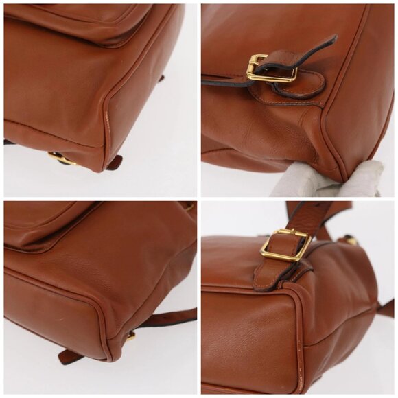 GUCCI Bamboo Backpack Leather Brown Gold